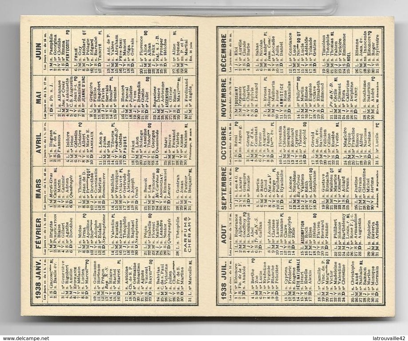 Ancienne Carte Et Calendrier Parfumé De 1938 LA ROSE De Cheramy . - Ohne Zuordnung