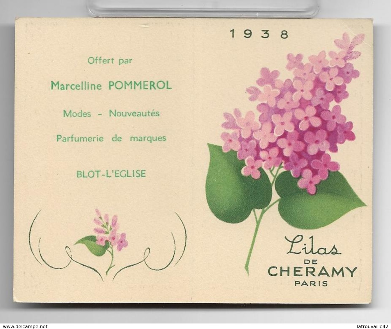 Ancienne Carte Et Calendrier Parfumé De 1938 LILAS De Cheramy . - Zonder Classificatie