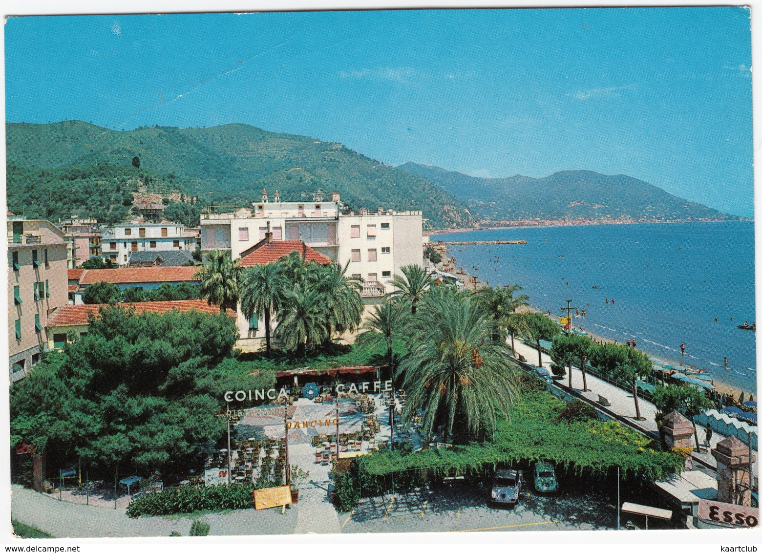 Laigueglia: LANCIA FLAVIA COUPÉ, FIAT 600, 'ESSO' NEON, SERVICE-STATION- - 'Coinca Caffe Dancing' -  (Italia) - Voitures De Tourisme