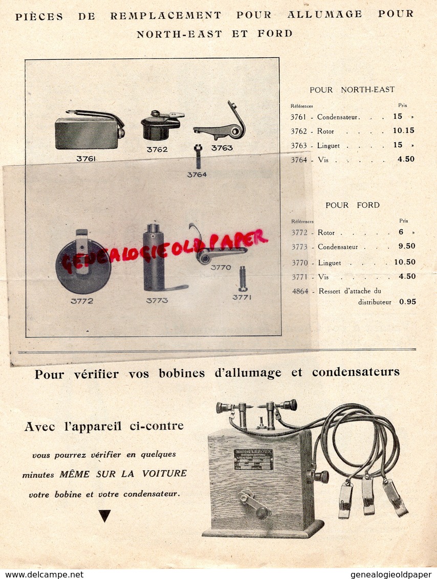 92- BOULOGNE BILLANCOURT- DEPLIANT PUBLICITAIRE MARCEL LEROUX-ELECTRICIE AUTOMOBILE-9 RUE EGLISE- CHENARD DUCELIER FORD - Cars