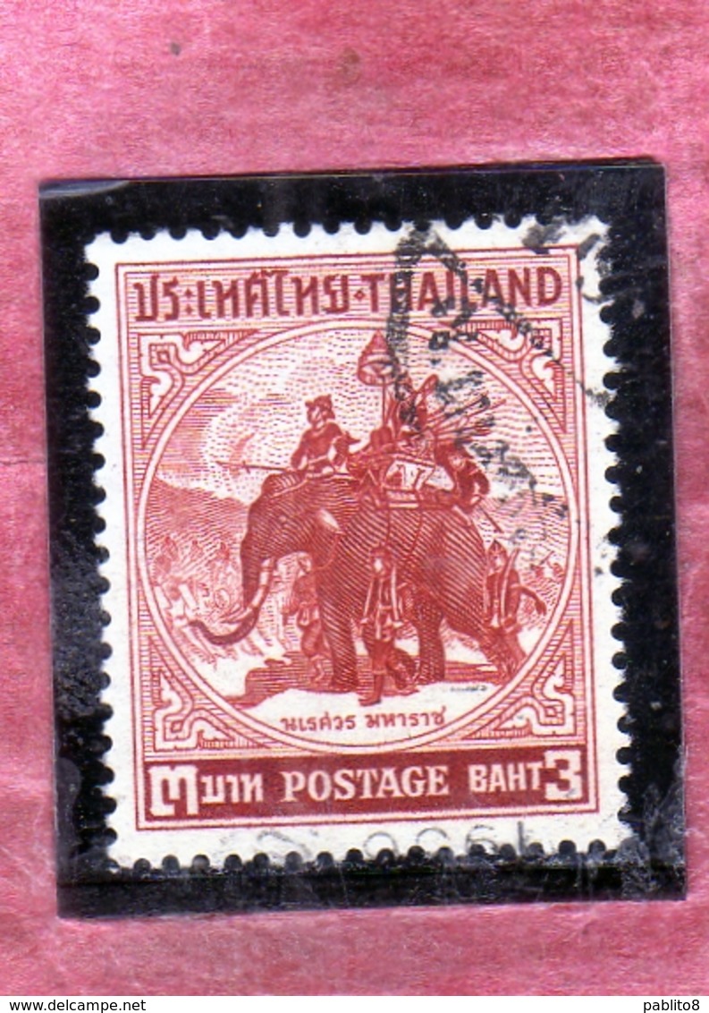 THAILANDE THAILAND TAILANDIA 1955 KING NARESUAN ON WAR ELEPHANT RE 3b USATO USED OBLITERE' - Tailandia