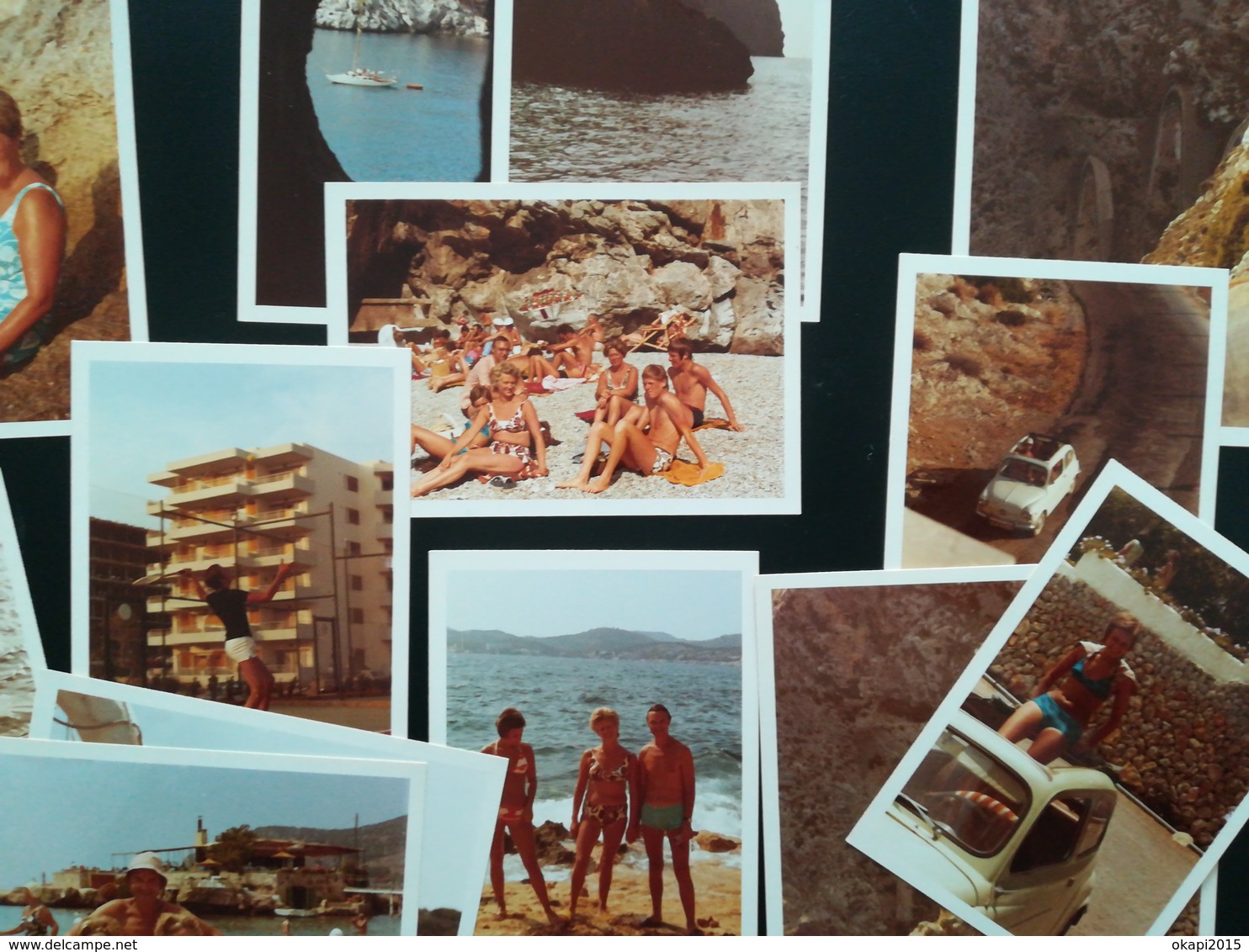 SANTA PONSA ESPAGNE PERSONNES À LA MER PLAGE MAILLOTS AUTOMOBILES LOT 28 PHOTOS RECTANGULAIRES BORDS BLANCS ANNÉE 1972 - Luoghi