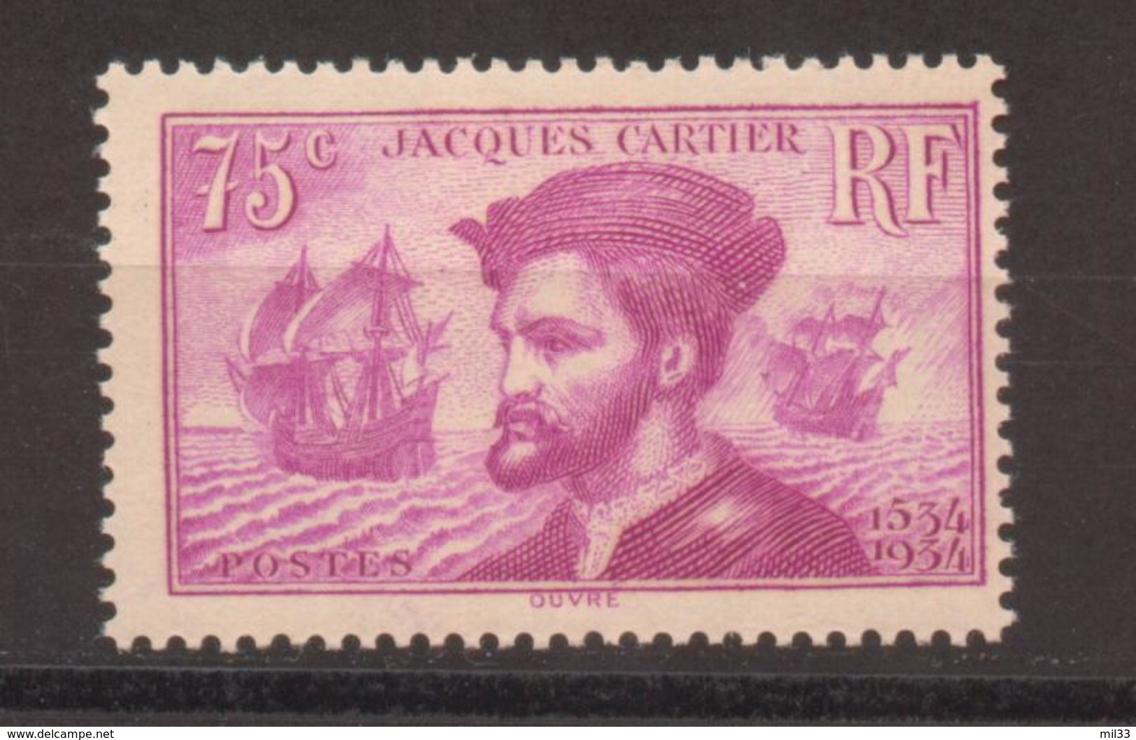 75 C Jacques Cartier YT 296 De 1934 Sans Trace Charnière Et Sans Défaut Cote Maury 110 € - Ungebraucht