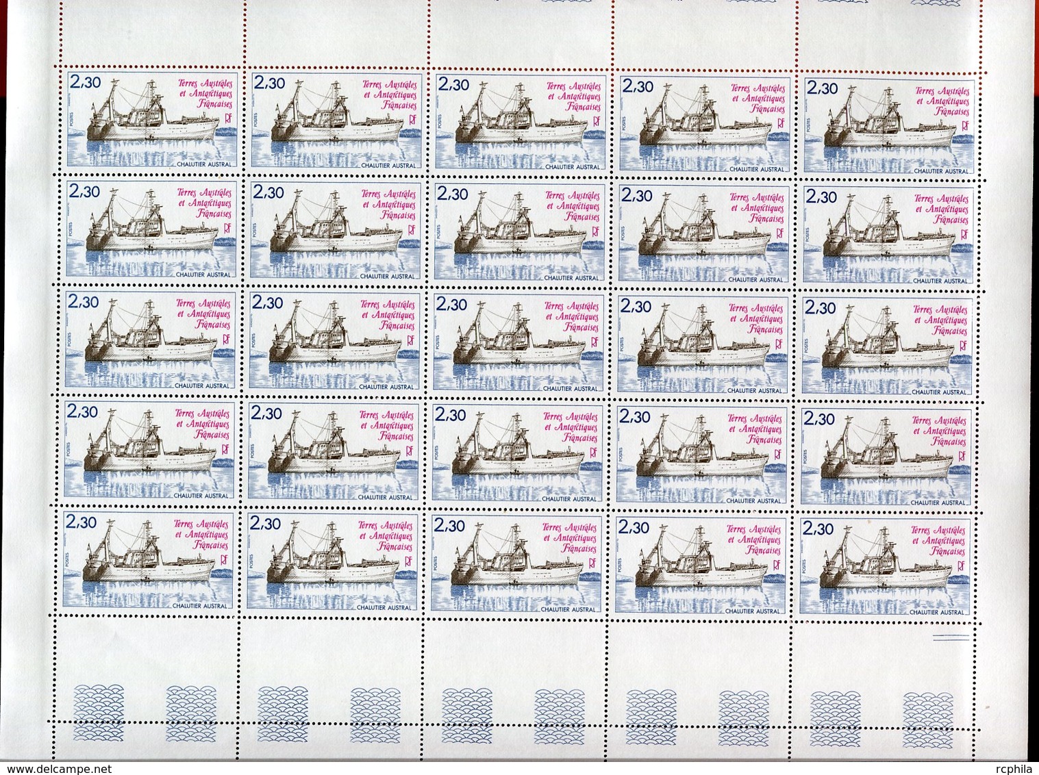 RC 9814 TAAF N° 100 BATEAU CHALUTIER FEUILLE COMPLETE AVEC COIN DATÉ COTE 47€ NEUF ** TB - Unused Stamps