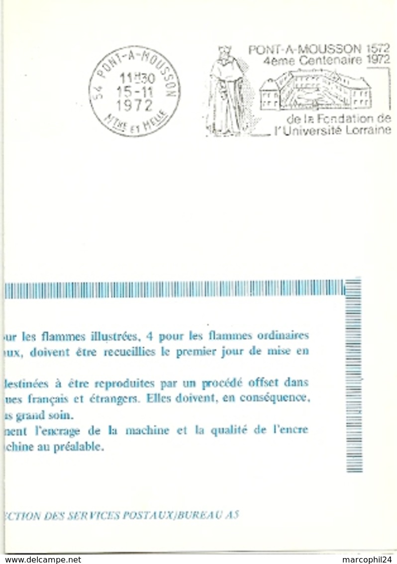 MEURTHE & MOSELLE - Dépt N° 54 = PONT-A-MOUSSON 1972 = FLAMME PREMIER  JOUR = SECAP Illustrée  ' 1572 UNIVERSITE  ' - Mechanical Postmarks (Advertisement)