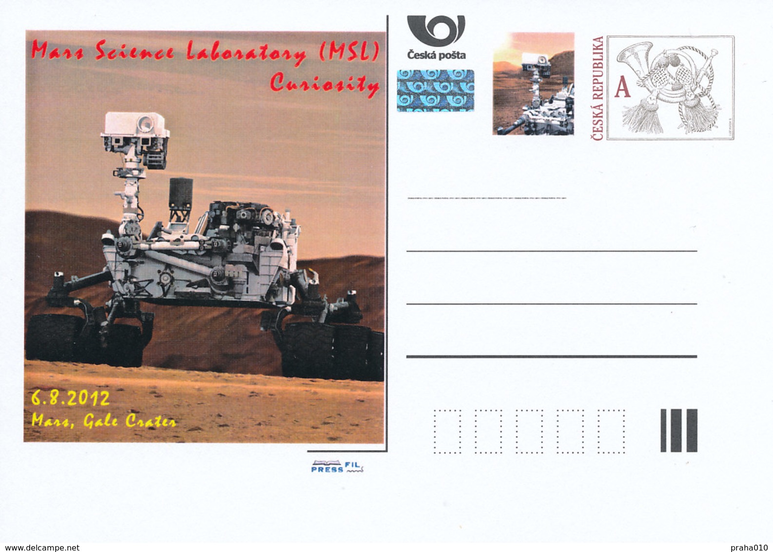Rep. Ceca / Cart. Postali (Pre2012/47) Mars Science Laboratory (MSL) Curiosità, 6.8.2012 Mars, Gale Crater - Altri & Non Classificati