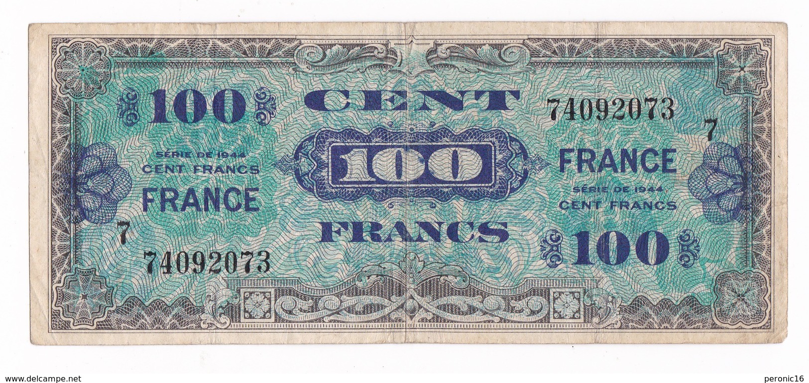 Billet De 100 Anciens Francs Français Type 1944 Américain Avec Mention France Au Verso. Série 7 74092073 - Unclassified