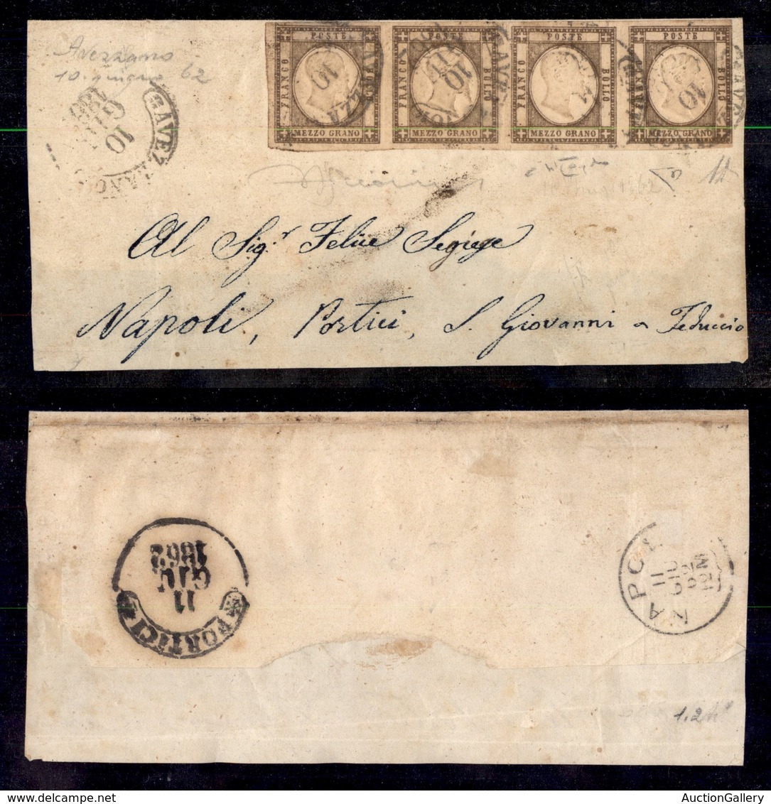 ANTICHI STATI - PROVINCE NAPOLETANE - 1861 - Mezzo Grano (18) - Striscia Orizzontale Di Quattro Con Tre Grandi Margini E - Other & Unclassified