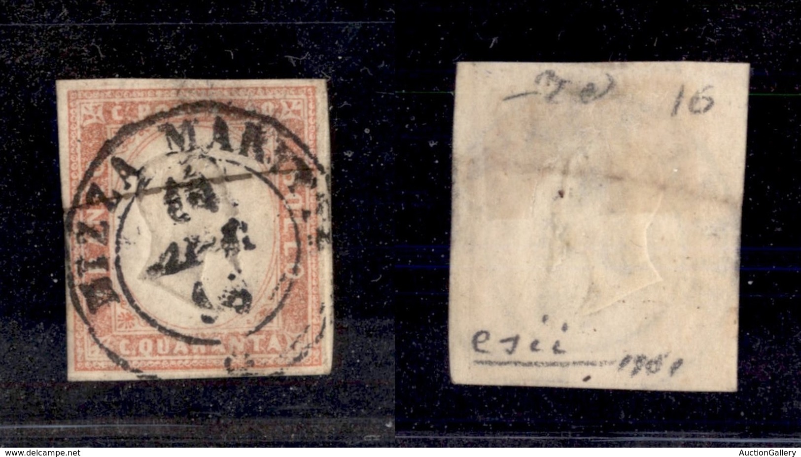 ANTICHI STATI - SARDEGNA - 1855 - 40 Cent Vermiglio Rosa (16c) - Nizza 15.4.56 (1.650) - Sardinië