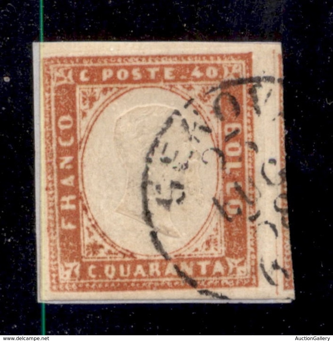 ANTICHI STATI - SARDEGNA - 1857 - 40 Cent (16Ab-vermiglio Arancio) Usato Su Frammento - Raybaudi (240) - Sardinia