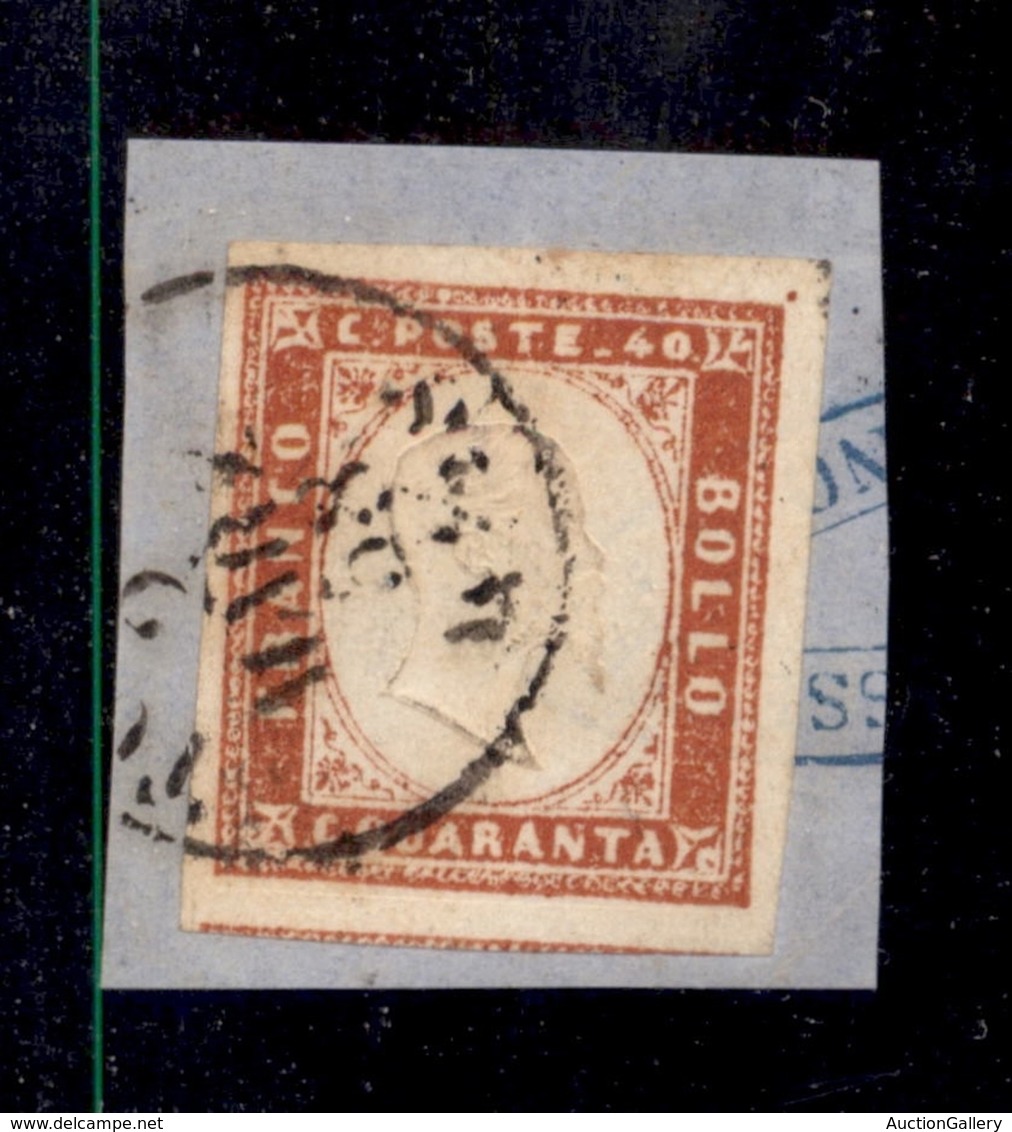 ANTICHI STATI - SARDEGNA - 1857 - 40 Cent (16Ac-vermiglio Arancio Scuro) Su Frammento - Molto Bello - Raybaudi (240) - Sardinia