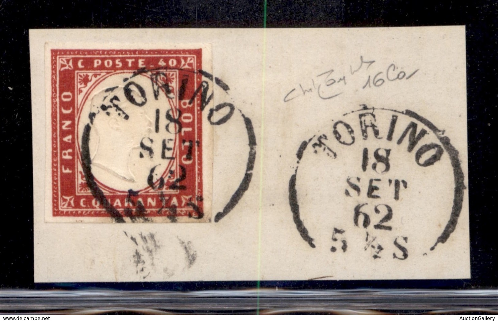ANTICHI STATI - SARDEGNA - 1860 - 40 Cent (16Ca-carminio) Usato Su Frammento - Torino 18.9.62 - Raybaudi (850) - Sardinia