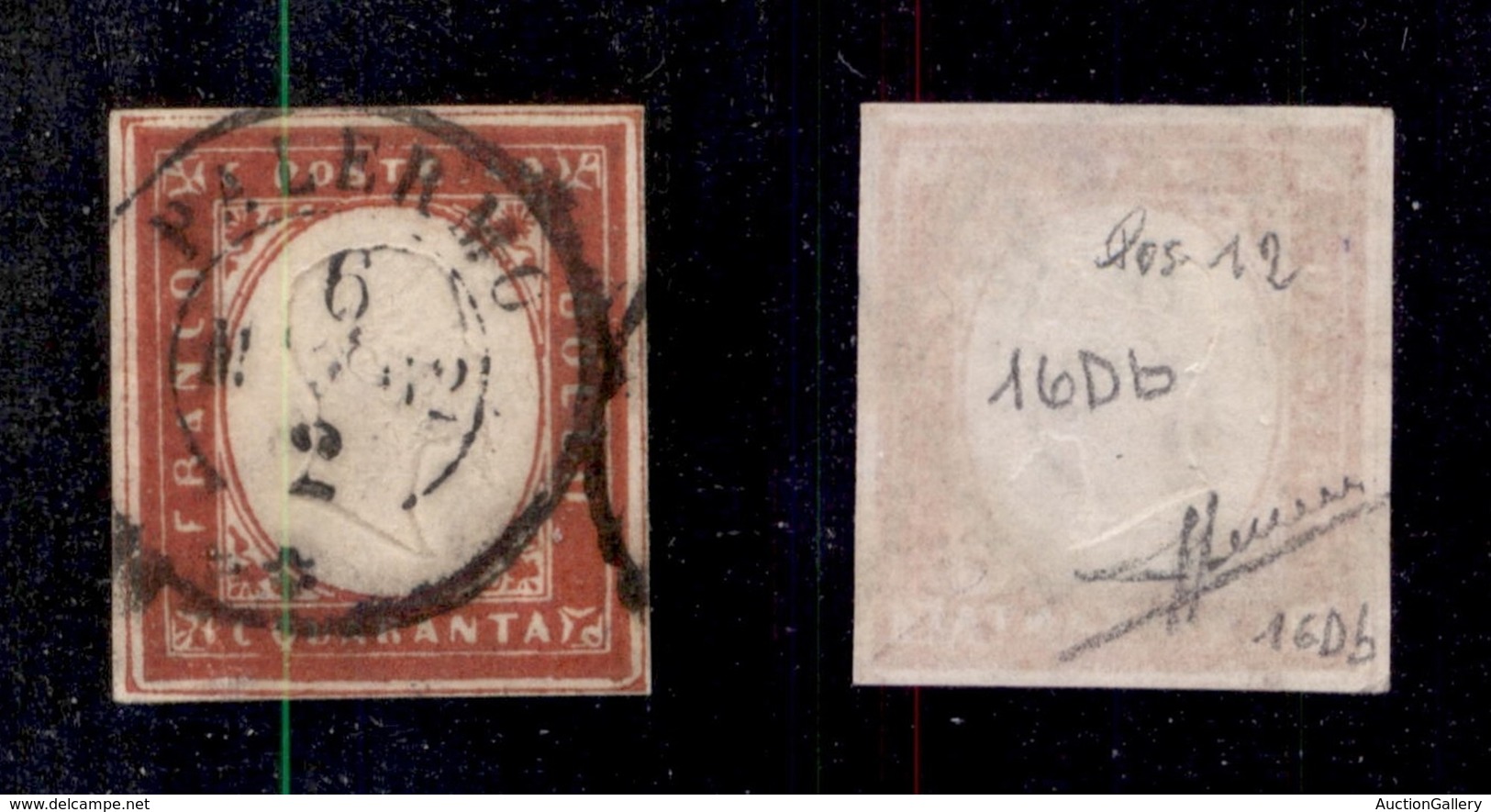 ANTICHI STATI - SARDEGNA - 1861 - 40 Cent (16Db-vermiglio Mattone) Usato - Filetto Di Riquadro Su Ogni Lato (posizione 1 - Sardinia