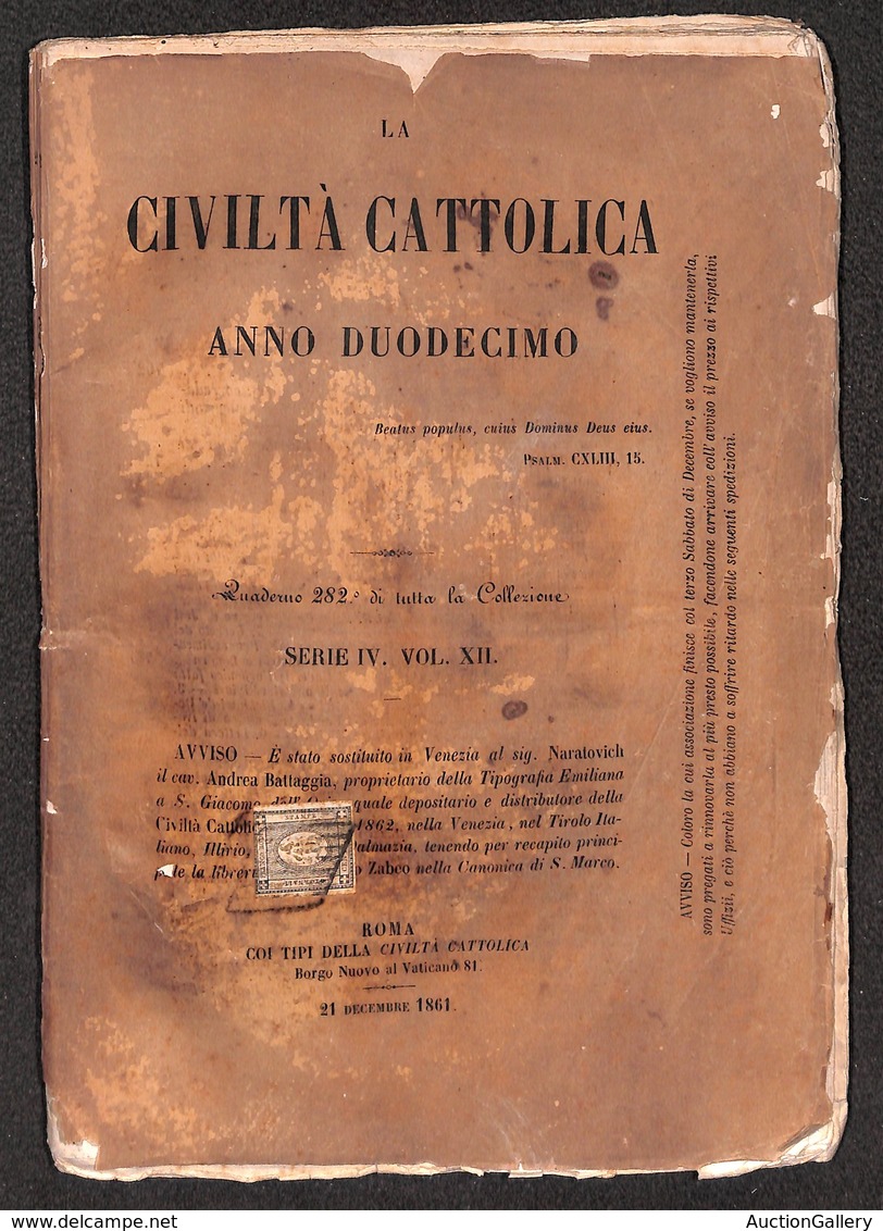 ANTICHI STATI - SARDEGNA - Cent (19) Corto In Alto - Isolato Su Fascicolo Di 132 Pagine Da Roma Del Dicembre 1861 - Annu - Sardinia