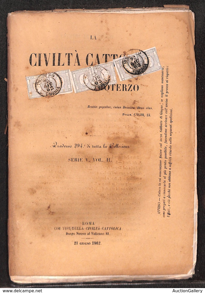 ANTICHI STATI - SARDEGNA - 1 Cent (19d) - Tre Coppie Su Fascicolo Di 130 Pagine Da Roma A Foligno Del 23.6.62 - Margini  - Sardinia