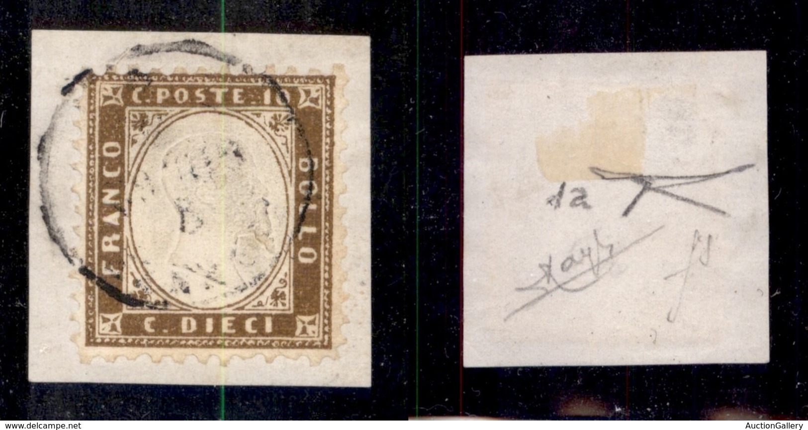 REGNO D'ITALIA - 1862 - 10 Cent (1a-bistro Oliva Scuro) Usato Su Frammento - Molto Bello - Bottacchi + Cert. Diena + Cer - Otros & Sin Clasificación