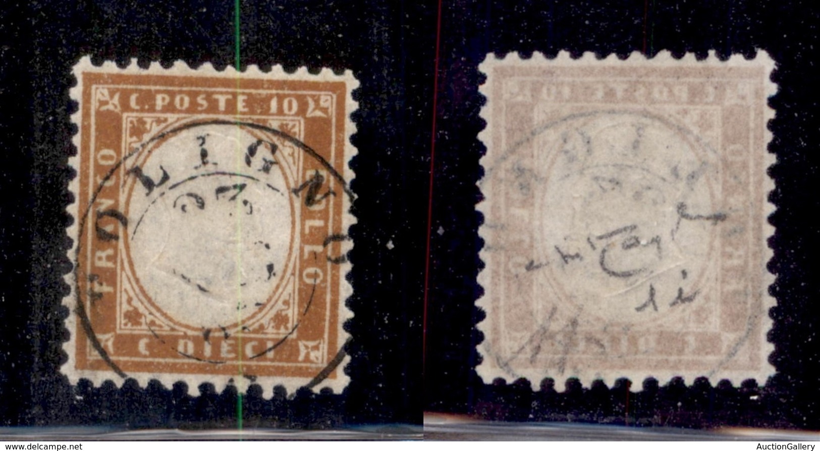 REGNO D'ITALIA - 1862 - 10 Cent (1i-arancio Brunastro) Usato A Foligno - Molto Bello E Ben Centrato - Diena + Raybaudi ( - Otros & Sin Clasificación