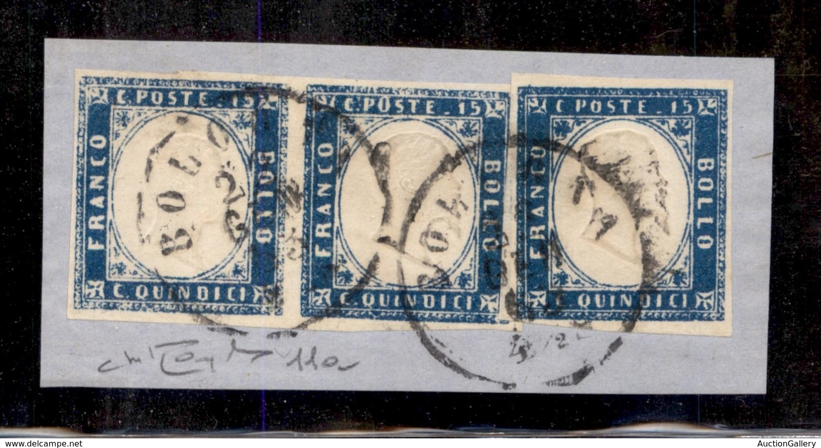 REGNO D'ITALIA - 1863 - 15 Cent (11a) - Coppia + Singolo Su Frammento - Bologna 22.1.63 - Oliva + Raybaudi - Otros & Sin Clasificación