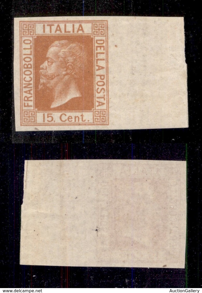 REGNO D'ITALIA - 1864 - Saggio - 15 Cent Giallo Cromo (Bolaffi P21b - Unificato S18C) Bordo Foglio - Gomma Integra (500) - Otros & Sin Clasificación