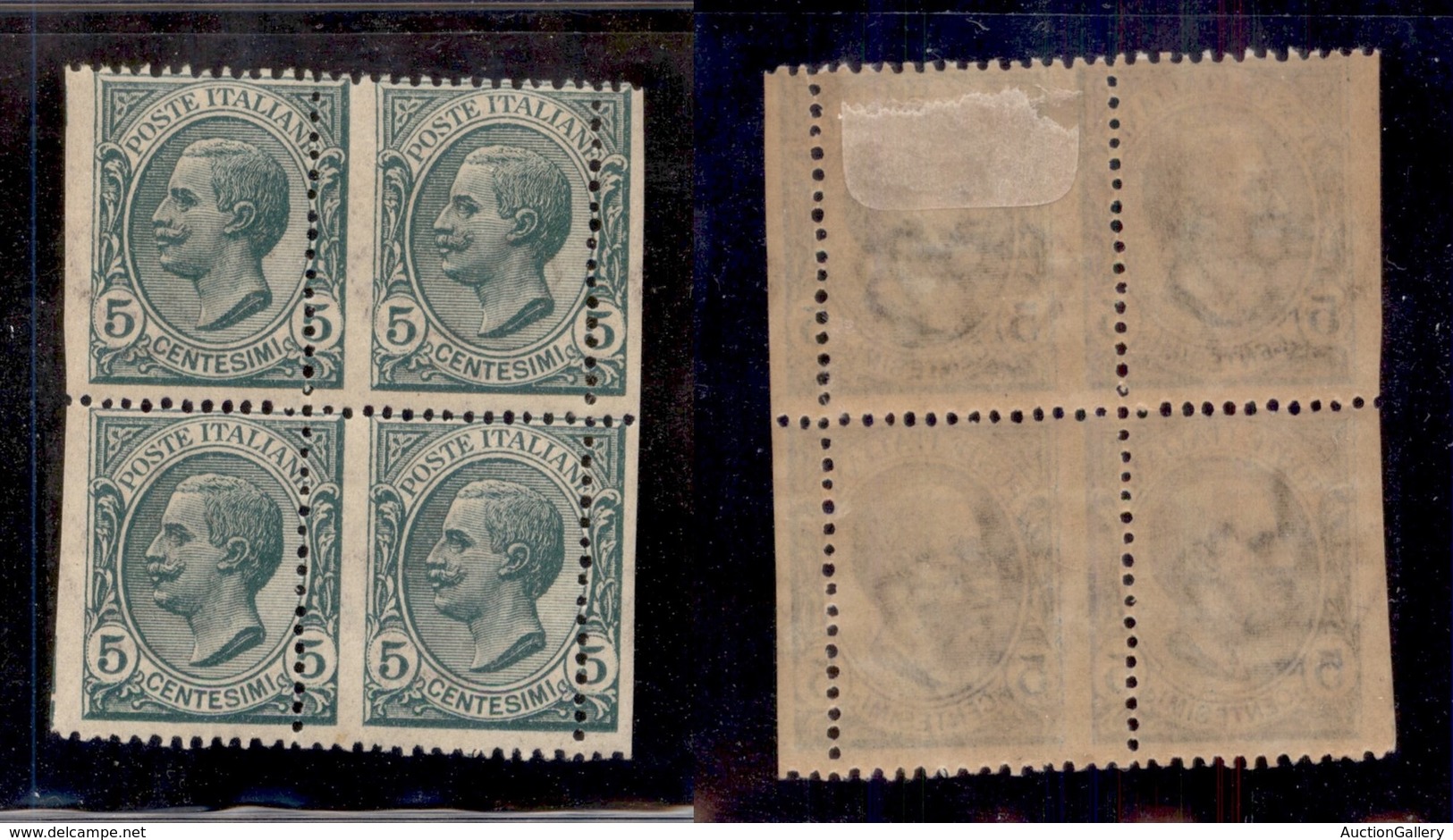 REGNO D'ITALIA - 1906 - 5 Cent Leoni (81n) Con Dentellatura Verticale Spostata A Sinistra - Quartina Ritagliata Con Le F - Otros & Sin Clasificación