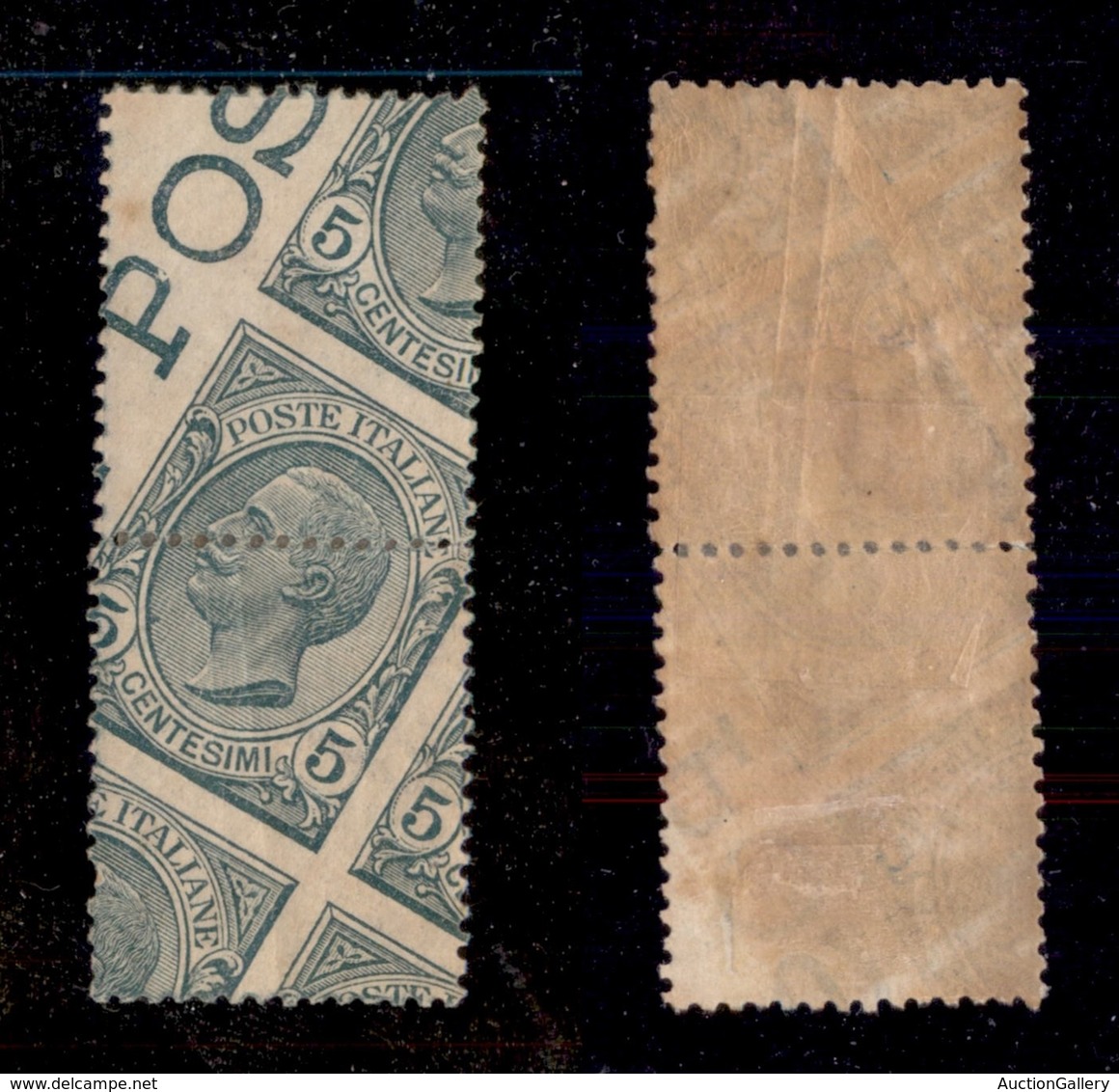 REGNO D'ITALIA - 1906 - 5 Cent Leoni (81ne) In Coppia Verticale Con Dentellature Ruotate - Gomma Originale (600+) - Otros & Sin Clasificación