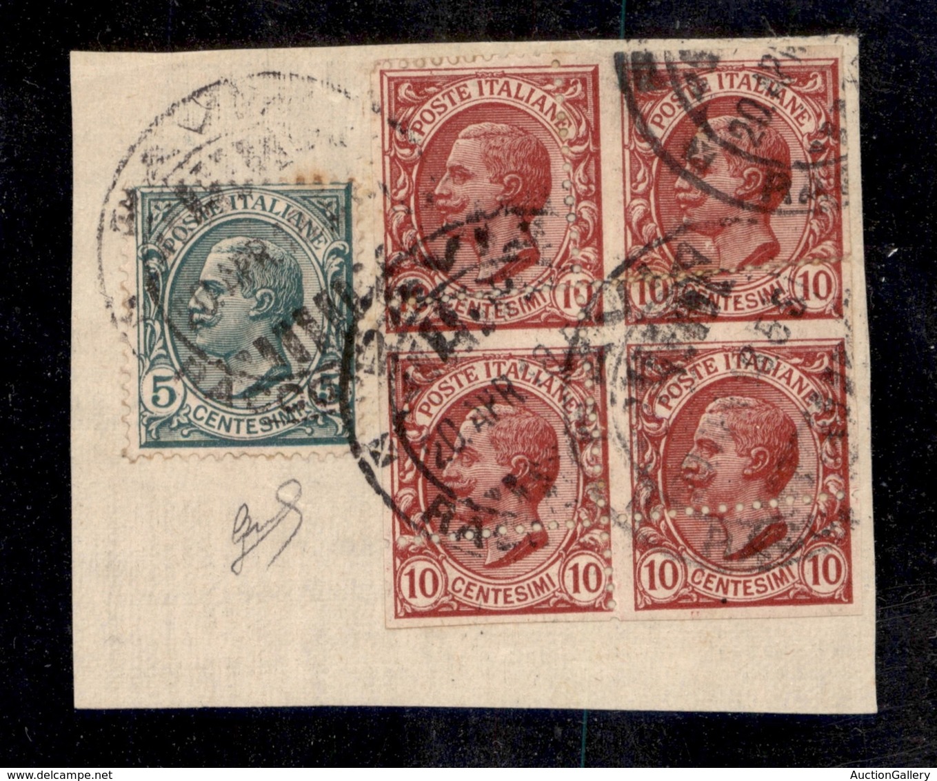 REGNO D'ITALIA - 1906 - 10 Cent Leoni (82ne) Con Dentellature Ruotate In Senso Antiorario - Quartina Ritagliata Con Le F - Otros & Sin Clasificación