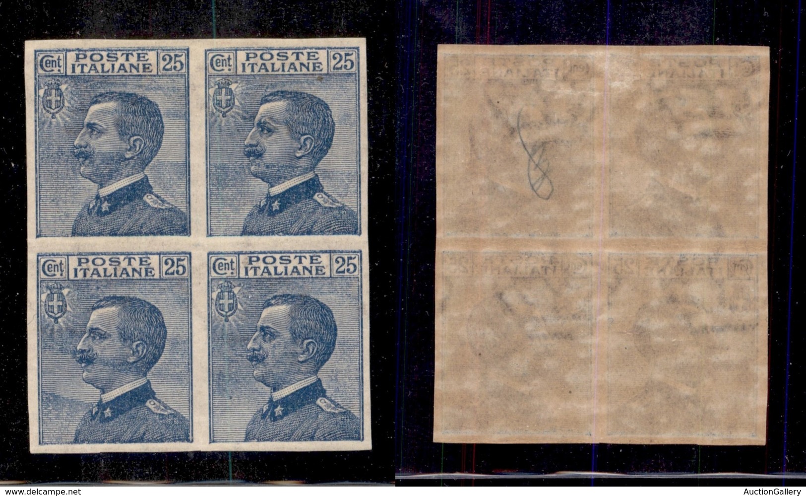 REGNO D'ITALIA - 1908 - 25 Cent Michetti (83e) - Quartina Non Dentellata - Gomma Originale (integra In Basso) - Diffusi  - Otros & Sin Clasificación