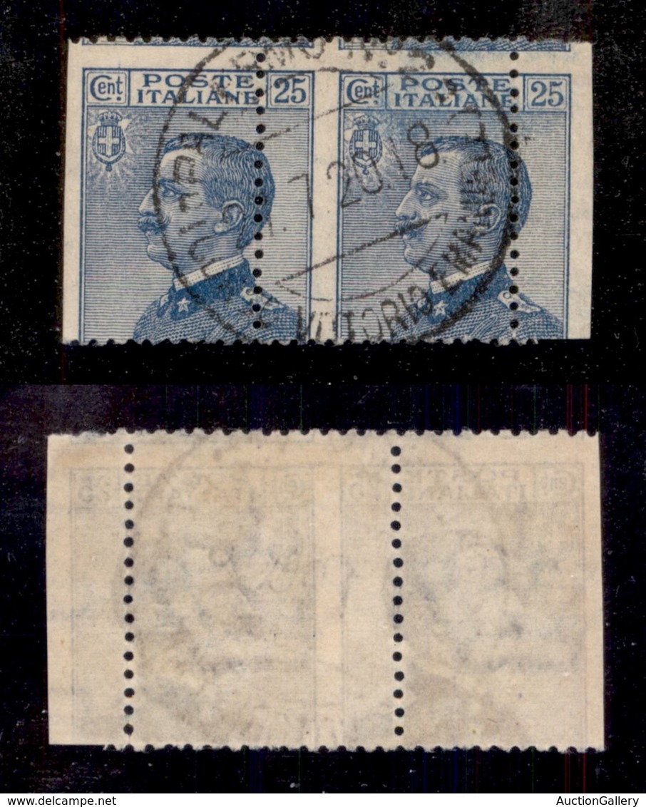 REGNO D'ITALIA - 1908 - 25 Cent Michetti (83mf) Con Dentellatura Verticale Spostata A Sinistra - Coppia Usata Ritagliata - Otros & Sin Clasificación