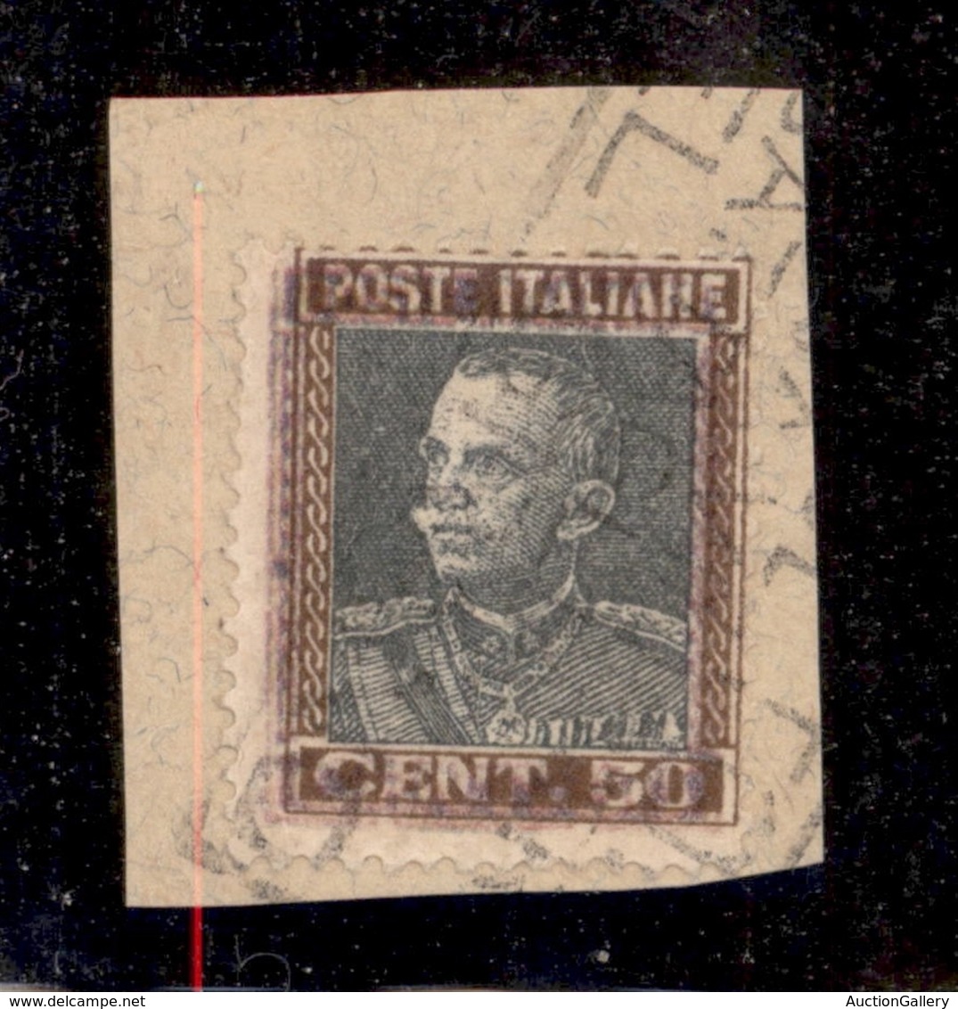 REGNO D'ITALIA - 1927 - 50 Cent Parmeggiani (218b) Con Doppia Stampa Del Riquadro - Usato Su Frammento - Cert. Oliva (60 - Otros & Sin Clasificación