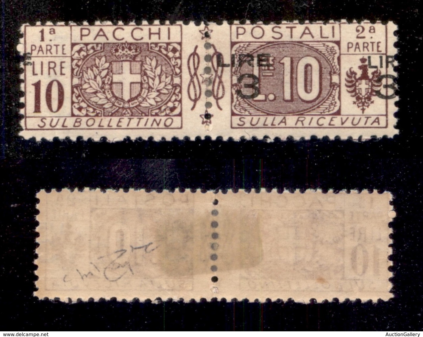 REGNO D'ITALIA - 1925 - Pacchi Postali - 3 Lire Su 10 (23l) Con Soprastampe Nella Sezione A Destra - Gomma Originale - C - Otros & Sin Clasificación