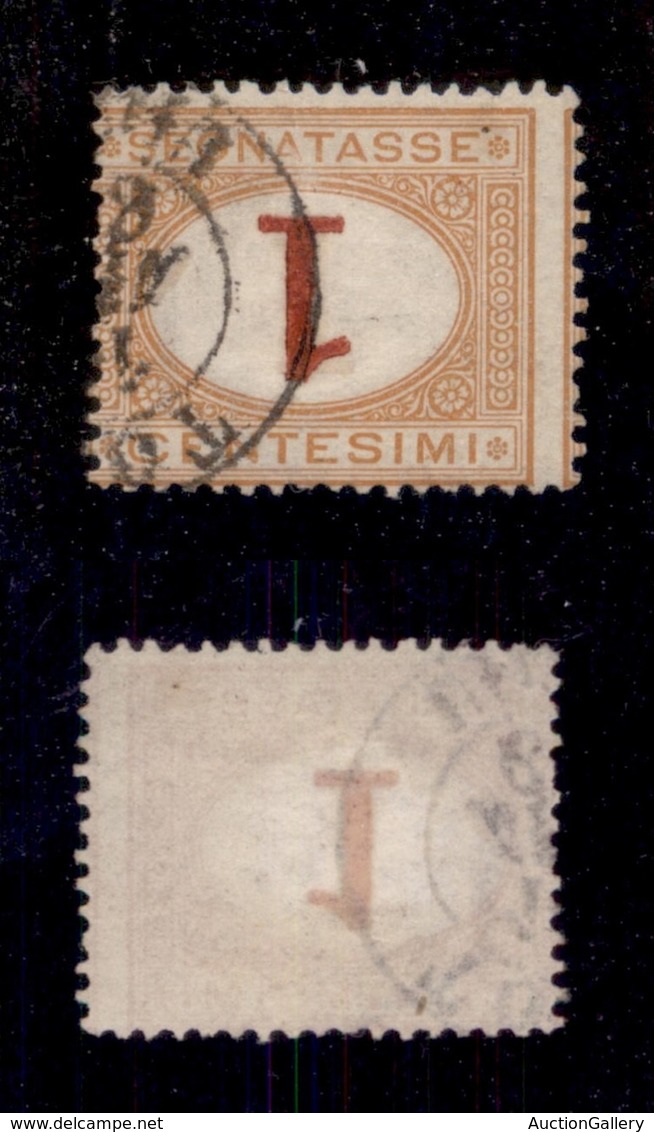 REGNO D'ITALIA - 1870 - Segnatasse - 1 Cent (3b) Usato - Cifra Capovolta - Cert. AG (4.000) - Otros & Sin Clasificación