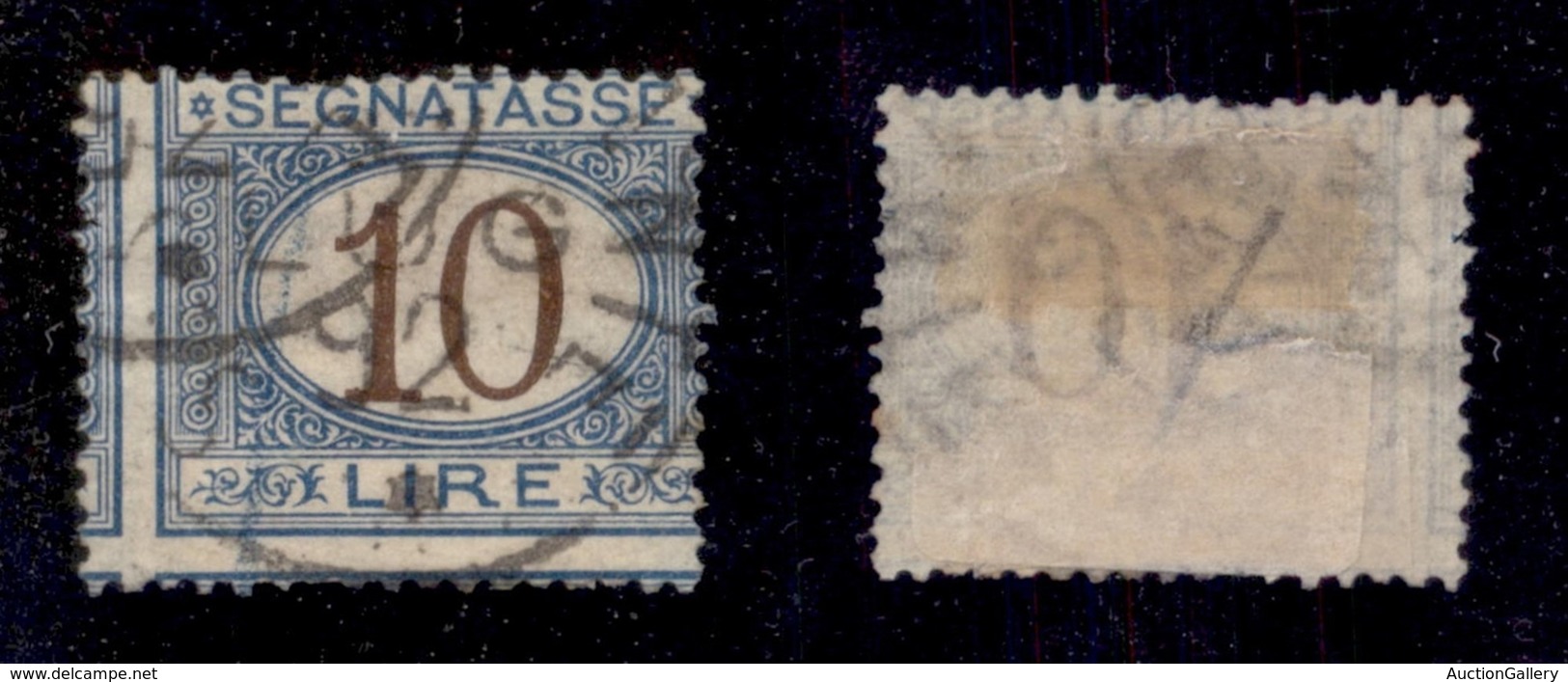 REGNO D'ITALIA - 1874 - Segnatasse - 10 Lire (14eb) Usato - Dentellatura Spostata - Due Dentini Appena Corti (800) - Otros & Sin Clasificación