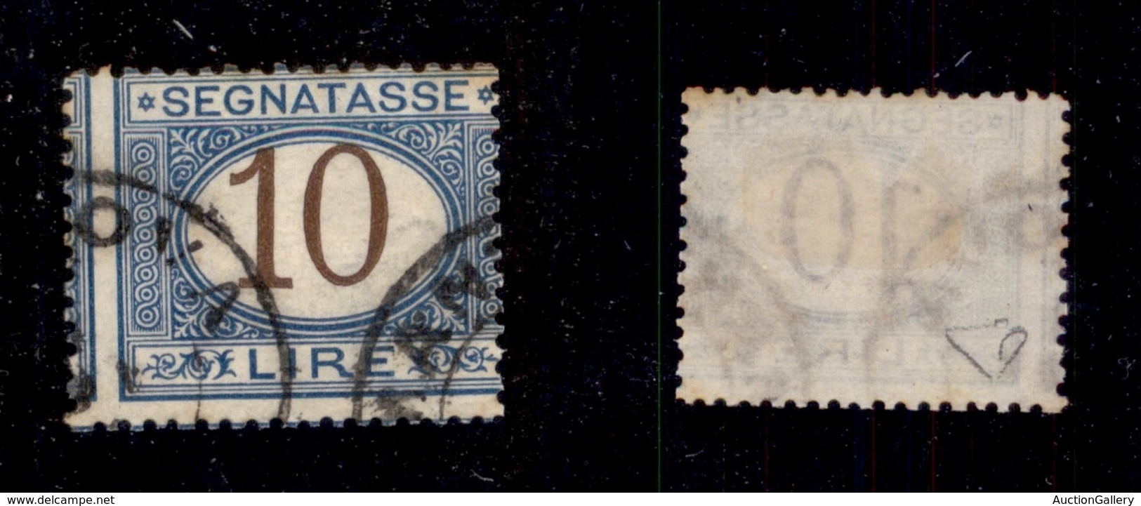 REGNO D'ITALIA - 1870 - Segnatasse - 10 Lire (14eb) Usato - Dentellatura Verticale Spostata - Cert. Diena (800) - Otros & Sin Clasificación