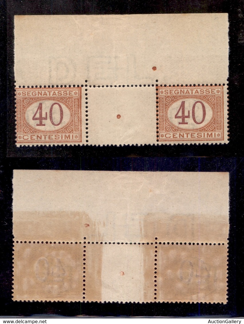 REGNO D'ITALIA - 1890 - Segnatasse - 40 Cent (24) - Coppia Bordo Foglio Con Interspazio Al Centro - Gomma Integra (1.650 - Otros & Sin Clasificación