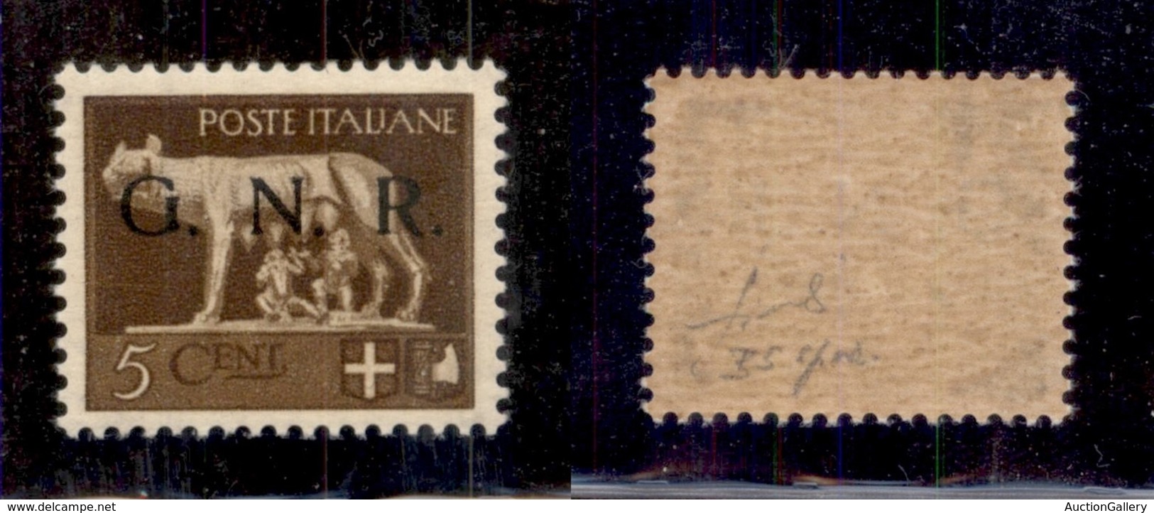 REPUBBLICA SOCIALE - GNR BRESCIA - 1943 - Spaziati - 5 Cent (470/A) - Gomma Integra - Fiecchi + Cert. AG (3.600) - Otros & Sin Clasificación