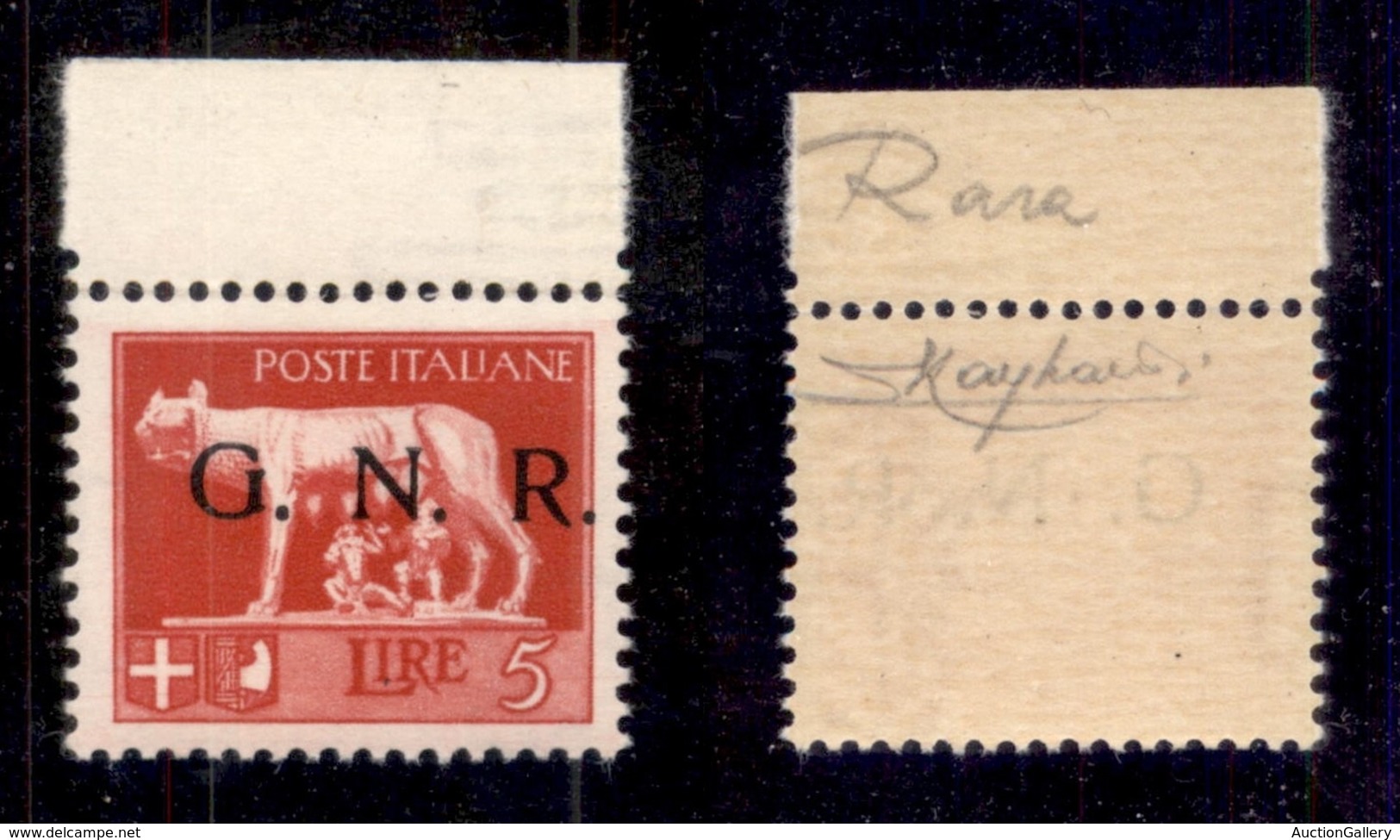 REPUBBLICA SOCIALE - GNR BRESCIA - 1943 - Spaziati - 5 Lire (485/A) Bordo Foglio - Gomma Integra - Raybaudi + Cert. AG ( - Otros & Sin Clasificación