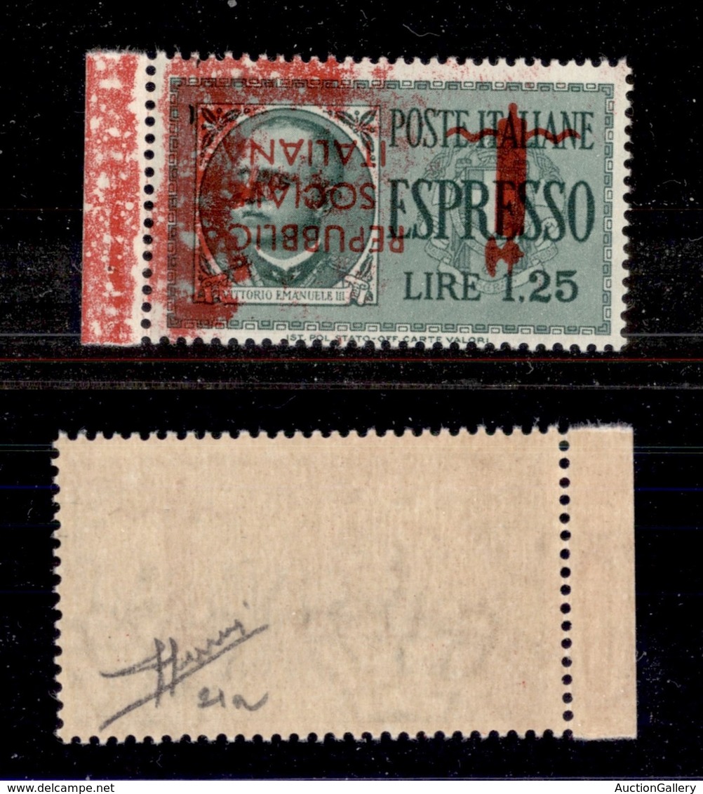 REPUBBLICA SOCIALE - MONUMENTI DISTRUTTI - 1944 - 1,25 Lire Espresso (21Da) Bordo Foglio Con Soprastampa Rosso Bruna Cap - Otros & Sin Clasificación