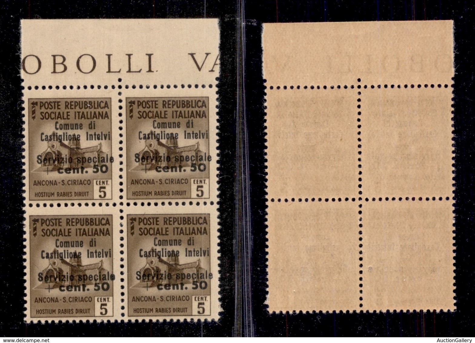 ENISSIONI LOCALI - CASTIGLIONE D’INTELVI - 1945 - 5 Cent + 50 (1) - Quartina Bordo Foglio - Gomma Integra (500+) - Sonstige & Ohne Zuordnung