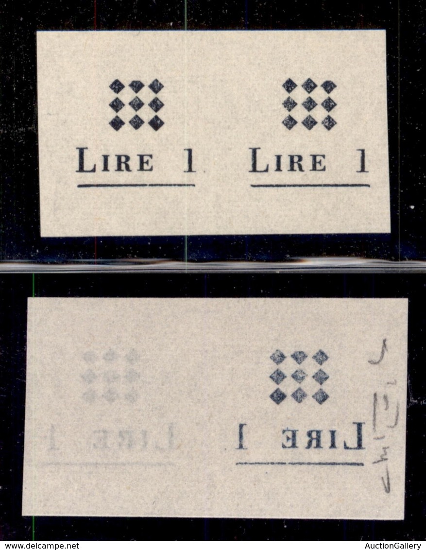 ENISSIONI LOCALI - GUIDIZZOLO - 1945 - 1 Lira (1) - Prova Di Macchina Della Soprastampa - Coppia Orizzontale Con Decalco - Otros & Sin Clasificación