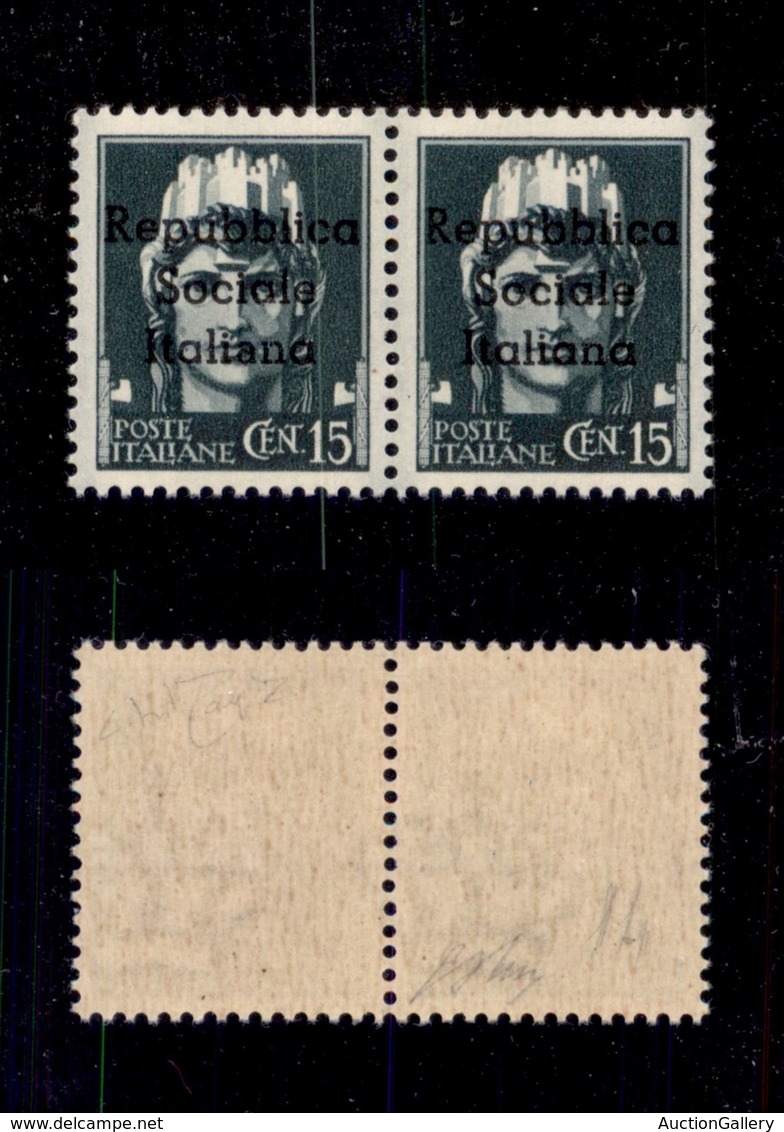 ENISSIONI LOCALI - TERAMO - 1944 - 15 Cent (1g+1) - Coppia Con A Diversa A Sinistra - Gomma Integra - Oliva (540+) - Otros & Sin Clasificación