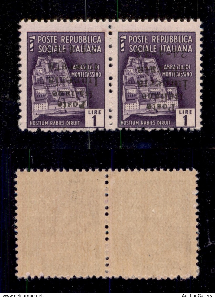 ENISSIONI LOCALI - IMPERIA - 1945 - 1 Lira (8a) - Coppia Con Soprastampe Capovolte - Senza Trattino Dopo 24 A Sinistra - - Otros & Sin Clasificación