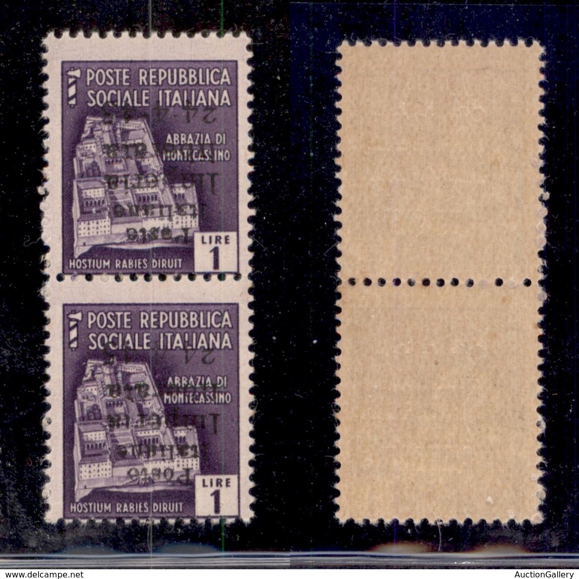 ENISSIONI LOCALI - IMPERIA - 1945 - 1 Lira (8a) Coppia Verticale Con Soprastampa Capovolta - Pezzo Superiore Senza Tratt - Otros & Sin Clasificación