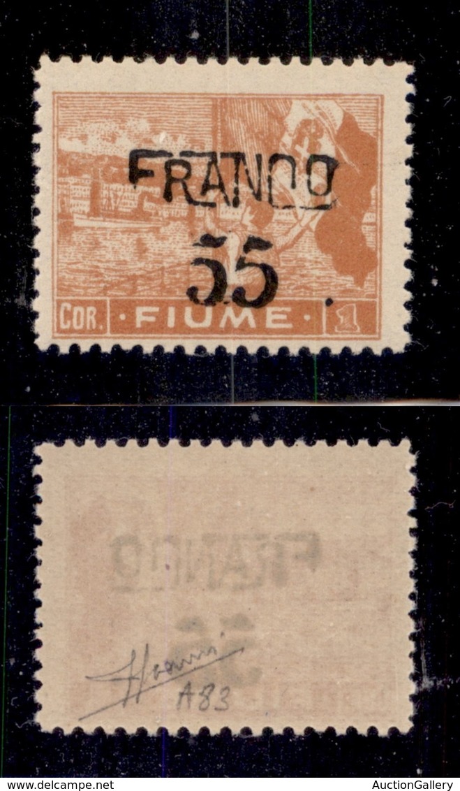 OCCUPAZIONI - FIUME - 1919 - Carta A - 55 Cent Su 1 Corona (A55) - Gomma Integra  - Sorani (3.750) - Fiume