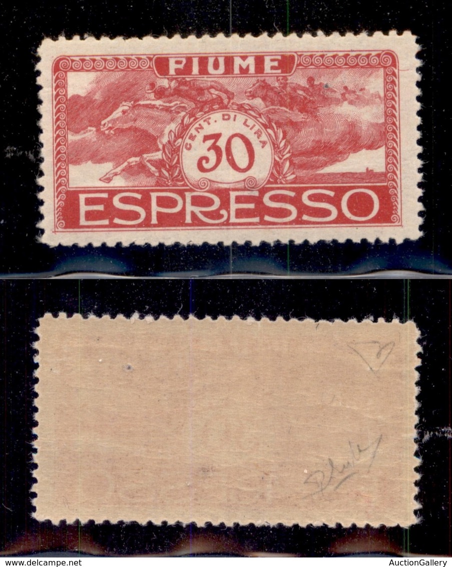 OCCUPAZIONI - FIUME - 1920 - Espressi - Non Emesso - 30 Cent Rosa (1A) - Gomma Integra - Diena + Mondolfo (2.000) - Fiume