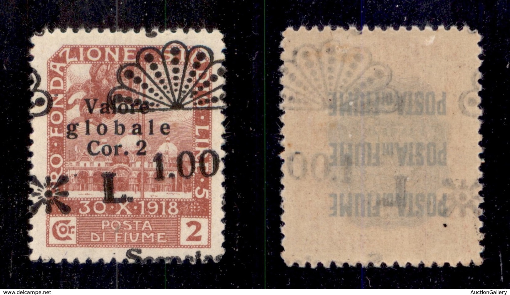 OCCUPAZIONI - FIUME - 1921 - Segnatasse - 1 Lira Su 2 Corone (35g) Con Soprastampa Obliqua - Gomma Originale Con Lieve T - Fiume