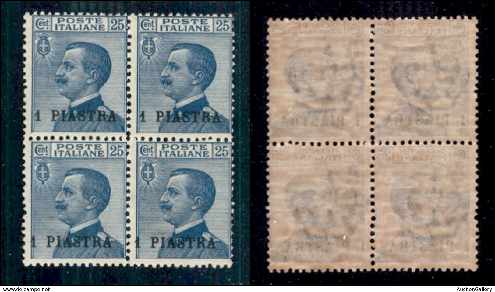 LEVANTE - COSTANTINOPOLI - 1908 - 1 Piastra Su 25 Cent Michetti (11) In Quartina - Gomma Integra (800+) - Oficinas Europeas Y Asiáticas