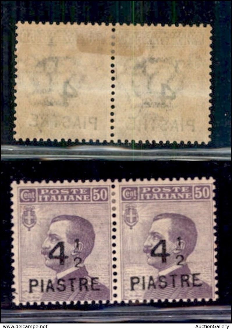 LEVANTE - COSTANTINOPOLI - 1922 - 4 1/2 Piastre Su 50 Cent (62+62ba) - Coppia Orizzontale Con Soprastampa Piastre Obliqu - Oficinas Europeas Y Asiáticas