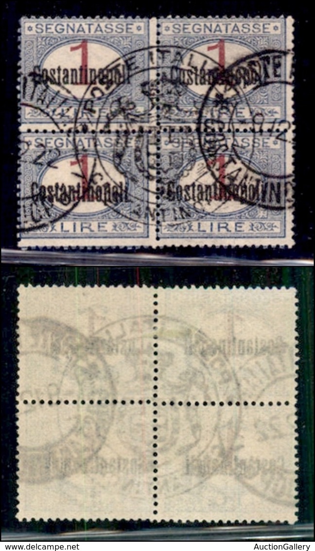 LEVANTE - COSTANTINOPOLI - 1922 - Segnatasse - 1 Lira (4) - Quartina Usata - Molto Bella - Oficinas Europeas Y Asiáticas