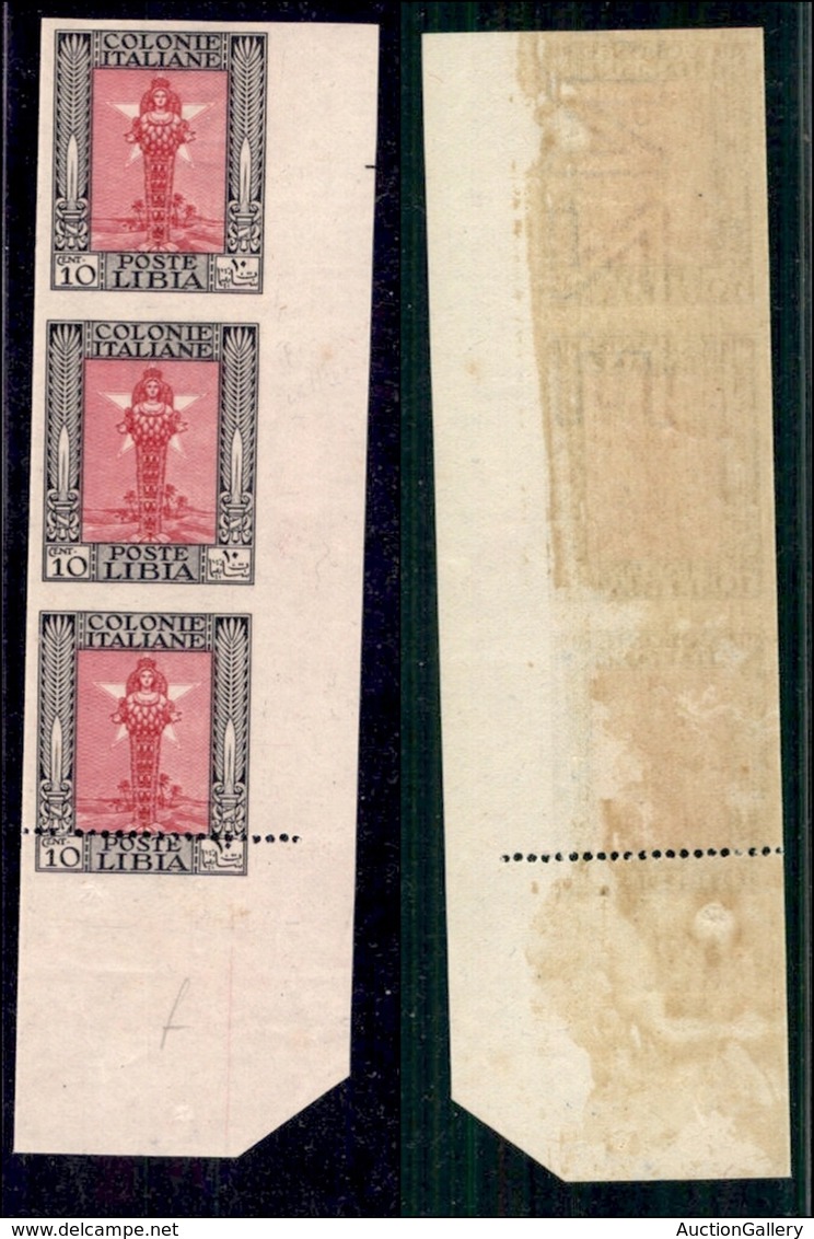COLONIE - LIBIA - 1924 - 10 Cent Pittorica (47-varietà Del 47ala) - Striscia Angolare Di 3 Dentellata Solo In Basso - Go - Libia