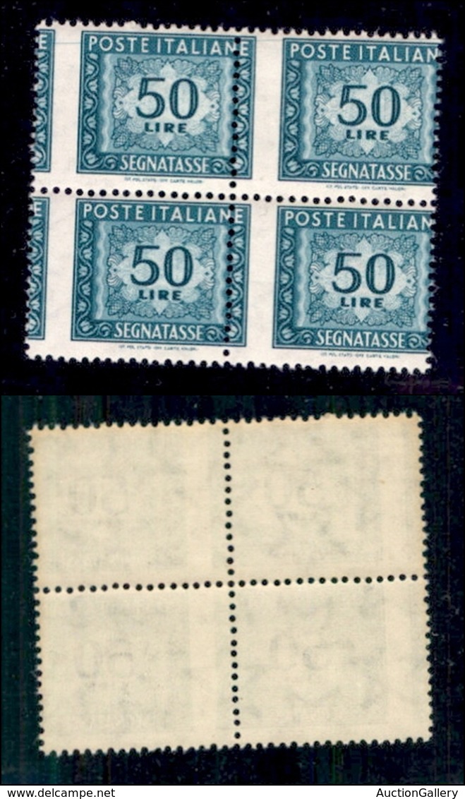 REPUBBLICA - 1957 - Segnatasse - 50 Lire (118/IIf) - Quartina Con Dentellatura Verticale Spostata - Gomma Integra (1.650 - Otros & Sin Clasificación